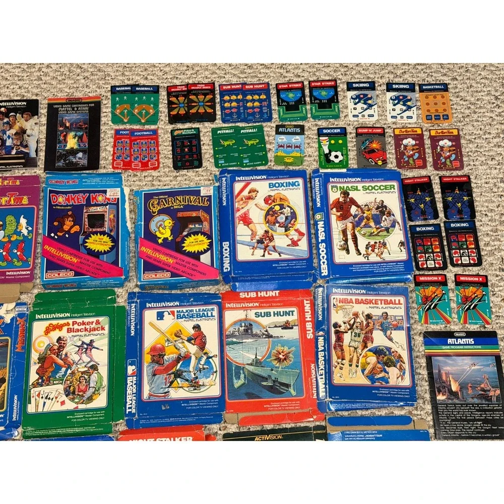 HUGE Lot of  Vintage Intellivision Games Boxes Instructions Overlays & More!